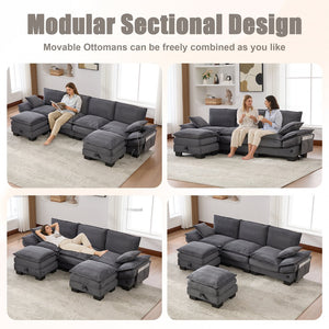 English Elm Sectional Cloud Sofa Modular Deep Seat Corduroy Upholstered Living Room Couch with Storage Dark Gray W395S00133