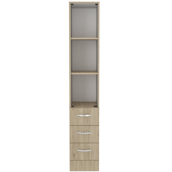 English Elm Linen Storage Cabinet with 3 Shelves & 4 Drawers, Light Pine/White Finish, Compact Modern Design B097S00129