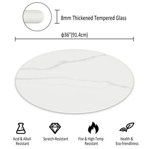 English Elm 36"inch Round Tempered Glass Tabletop Marble Print Indoor Outdoor Dining Patio White W241P361464