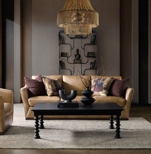 Hooker Furniture Fairfax Semi-Aniline Leather Sofa In Dark Blond With Low-Profile Wood Plinth Base And Flared Arms 40.39 L x 92.09W x 37.40H SS225-03-080