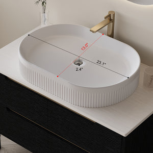 English Elm 36 Inch Floating or Freestanding Bathroom Vanity with Ceramic Sink and Soft Close Drawers W3136S00032