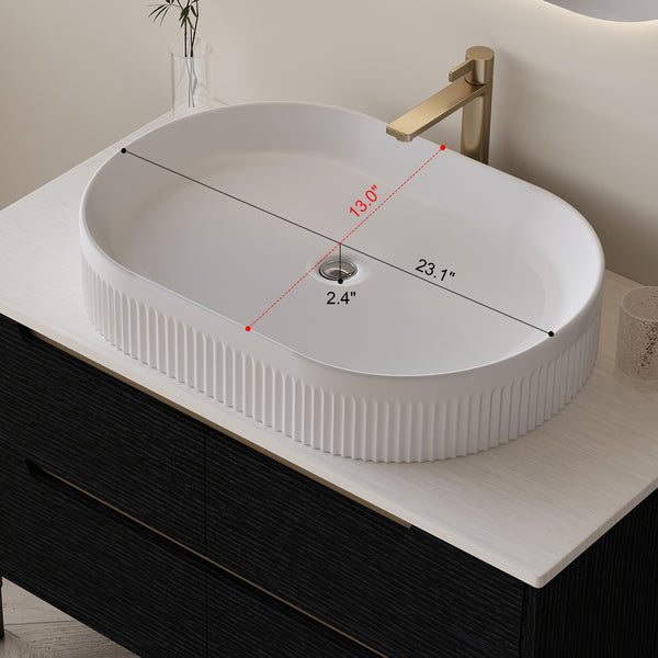 English Elm 36 Inch Floating or Freestanding Bathroom Vanity with Ceramic Sink and Soft Close Drawers W3136S00032