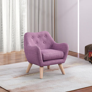 English Elm Linen Kids Chair with Button Tufted Back and Natural Wooden Legs — Cozy, Durable Seating for Playrooms Pink B016P404102