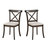 English Elm Wooden X Back Dining Chairs Set Of 2, Modern Fabric Upholstered Kitchen Side 2 Piece Chairs, Cross Back Rubber Wood Farmhouse Dining Room Chair,Brown