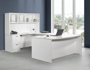 OSP Home Furnishings Napa Executive U-shaped Workstation with Locking Hutch and Glass Door Storage NAPWHT-TYP12G