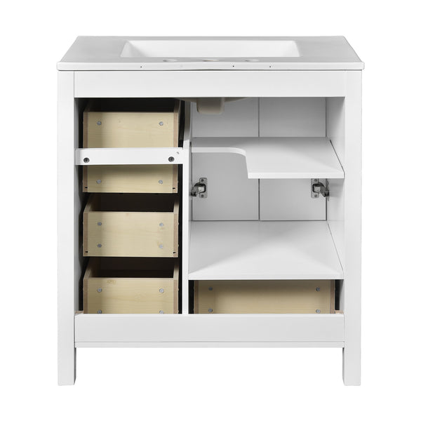 English Elm 30'' Bathroom Vanity With Ceramic Sink Combo - Elegant Freestanding Storage Cabinet & 4 Drawers N710P194420K
