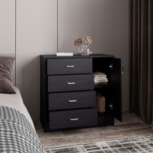 English Elm Dresser, Modern Black Wengue Engineered Wood | 1 Door, 4 Drawers, 2 Shelves — Compact 31.5"W Storage B097P369434