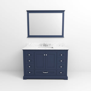 English Elm Navy 48" Single Bath Vanity with Carrara Marble Top, Scratch-Resistant Surface, Chrome Faucet & 46" Mirror B2731S01238
