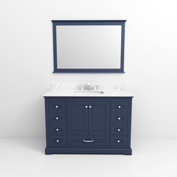 English Elm Navy 48" Single Bath Vanity with Carrara Marble Top, Scratch-Resistant Surface, Chrome Faucet & 46" Mirror B2731S01238
