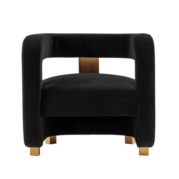 English Elm Amirah Velvet Lounge Chair Black — Luxurious High-Density Foam, Gold Legs, 440 lb Capacity, Pre-Assembled B365P398006