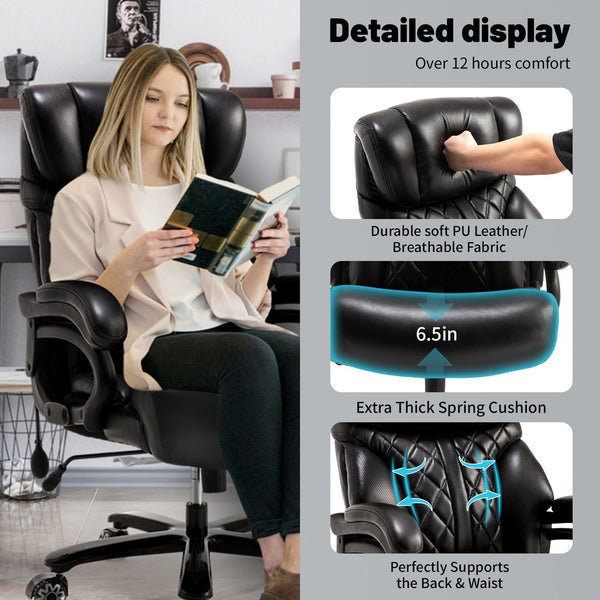 English Elm 500lbs Heavy Duty Executive Chair Wide Spring Seat Ergonomic High Back Home Office Black W5201P418234
