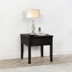 English Elm Sutter Farmhouse Square End Table with Louvered Drawer and Planked Pine Wood Top B062P441045