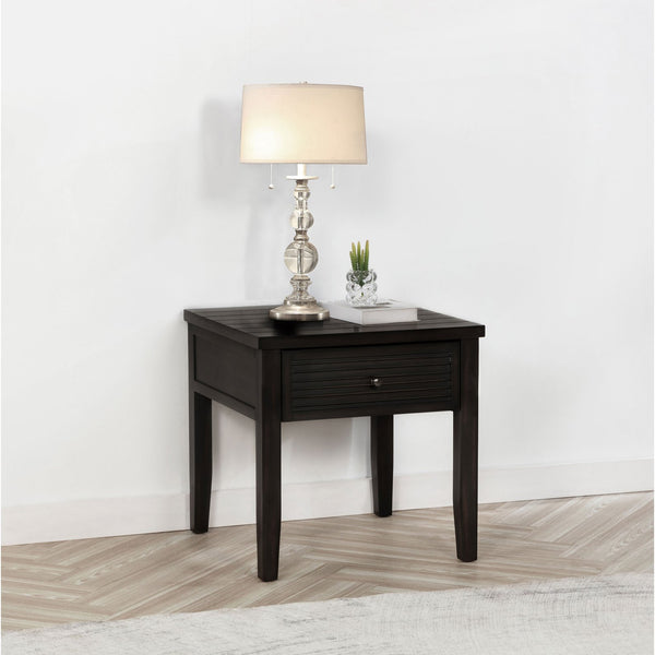 English Elm Sutter Farmhouse Square End Table with Louvered Drawer and Planked Pine Wood Top B062P441045
