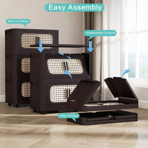 English Elm Retro Brown 20" Wide Folding Storage Cabinet - 4 Tiers, Collapsible Design With Wheels For Easy Mobility W2873P366399-GIGA