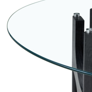 English Elm Round Tempered Glass Dining Table Sculptural Geometric Mdf Base Seats Four Compact Black W3875P387177