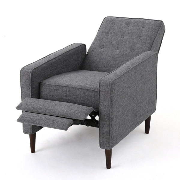 English Elm Christopher Knight Home® - Fabric Recliner Chair Mid-Century Modern Pushback Single Sofa with Tufted Cushion, Birch Legs, Cozy Comfort Gray 60741.00GRY