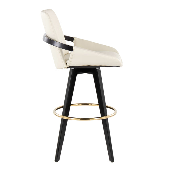 English Elm Fixed-height Swivel Barstools Upholstered Grey Fabric Black Wood Legs Kitchen Set of 2 Cream B202S01895