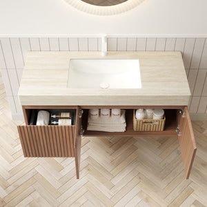English Elm MURI Wall-Mounted 48" Bathroom Vanity with Durable Sintered Stone Top, Ceramic Basin, Soft-Close Beige,Brown Oak W2615S00224