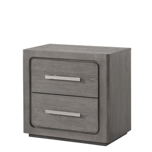 English Elm Contemporary Two Drawer Nightstand with Built-in Charging Port and Oak Veneer Finish Warm Grey B2741P431068