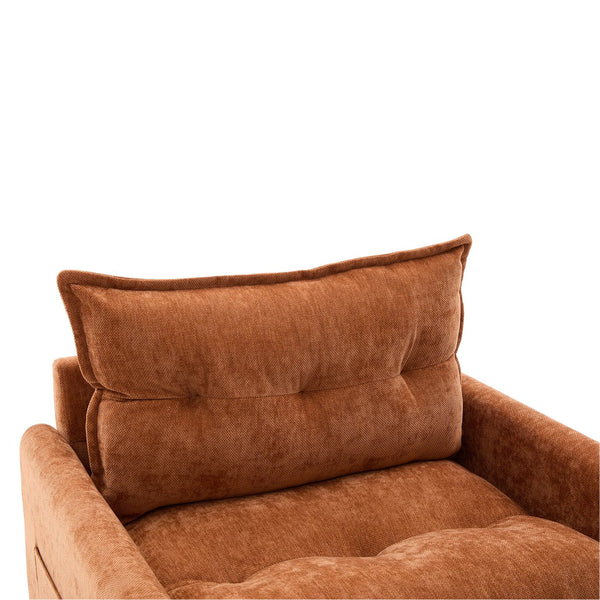 English Elm UNITED Swivel Barrel Chair with Chenille Upholstery, 360° Smooth Rotation, Padded Arm Comfort and Side Pockets for Living Room Relaxation Brown W1568P290084