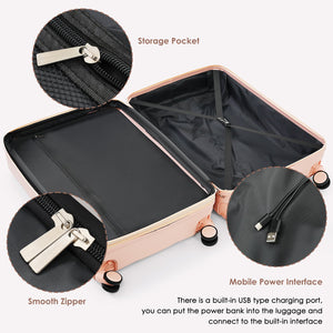 English Elm Luggage Set 4 Piece Abs Hard Shell Spinner Suitcases with Usb Port and Cup Holder Pink N726P185038P