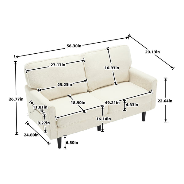 English Elm Loveseat Mid Century Modern Two-Seater Sofa with USB Type-C Charging, Removable Zipper Covers, Durable Wood Legs Beige W395P238823