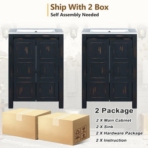 English Elm 48" Vintage Style Bathroom Vanity Cabinet with Ceramic Sink, Soft-Close Doors, Adjustable Shelf, Espresso Finish N729P000003P