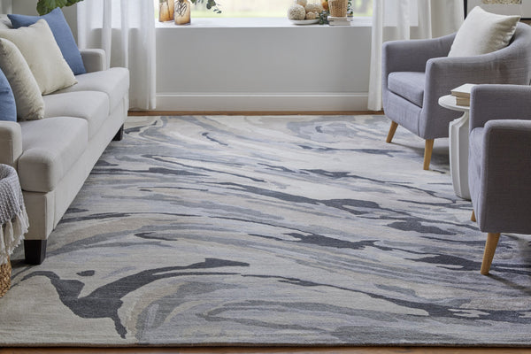 Feizy Rugs Dryden Hand-tufted Abstract Viscose/Wool Rug - Elegant Blue-green And Gray Design For Modern Spaces Blue,Gray,Taupe Viscose,Wool 8738790fblugrye10