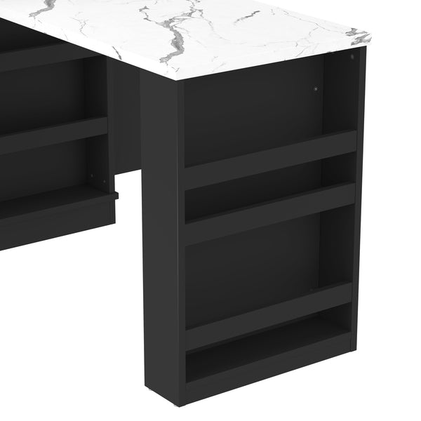 English Elm Extendable Kitchen Island Console with Open Shelving Drawers and Cabinet in Matte Black W1580S00274