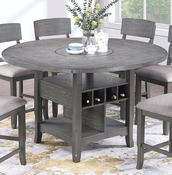 English Elm Dining Round-to-Square Counter Height Table with Built-In Lazy Susan, Wine Storage & Drop-Leaf Flexibility Gray 29 L x 28 W x 13 H B011S01875