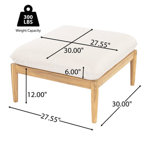 English Elm Terassi Solid Acacia Outdoor Ottoman with Padded Beige Cushion for Patio Seating N775P372830T