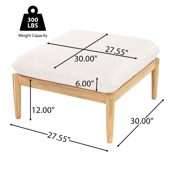 English Elm Terassi Solid Acacia Outdoor Ottoman with Padded Beige Cushion for Patio Seating N775P372830T
