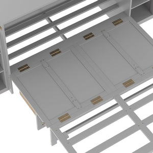 English Elm Full Size Murphy Bed With Stylish Light Gray Finish, Spacious Storage Drawers & Shelves For Versatile Spaces W1580S00252