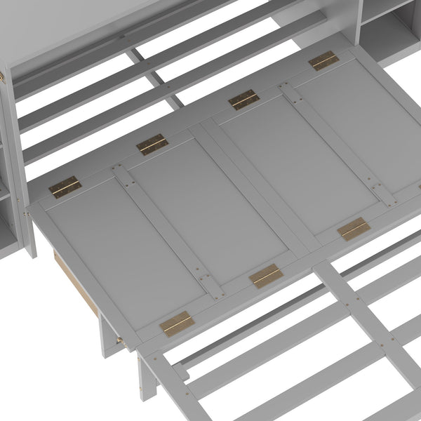 English Elm Full Size Murphy Bed With Stylish Light Gray Finish, Spacious Storage Drawers & Shelves For Versatile Spaces W1580S00252