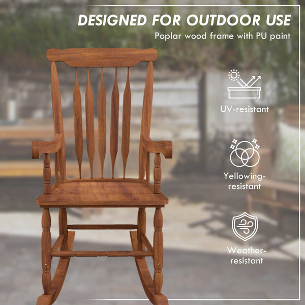 English Elm Outsunny Outdoor Wood Rocking Chair For Garden & Patio - 350 Lbs Capacity, High Back Comfort Rocker W2225P174333-GIGA