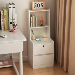 English Elm Nightstand Smart Storage Cabinet with Charging Station, Voice-Control LED Night Light, 6 Colors, White W1321120064