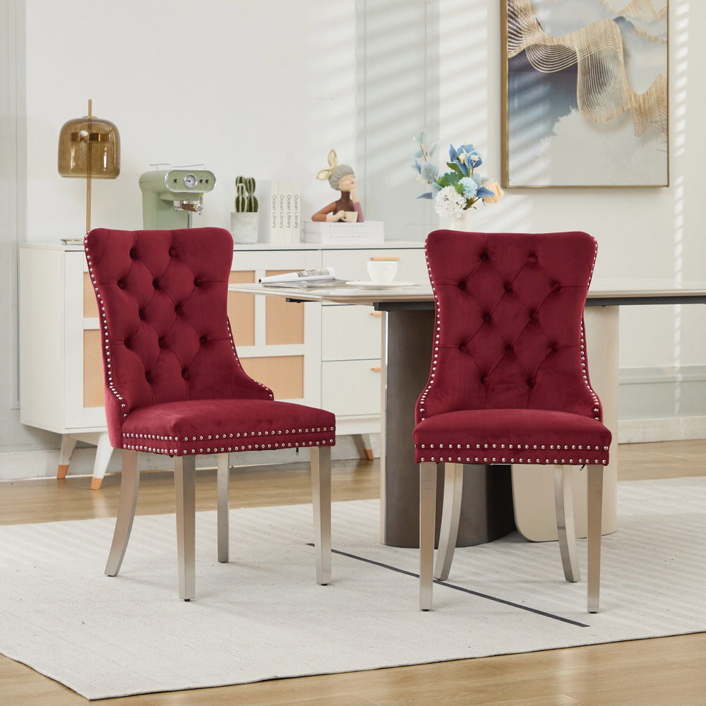 English Elm Nikki Velvet Tufted Dining Chair with Chrome Legs, Nailhead Trim, Plush High-Rebound Seat Comfort WINE RED W1143P369090