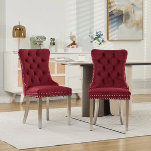 English Elm Nikki Velvet Tufted Dining Chair with Chrome Legs, Nailhead Trim, Plush High-Rebound Seat Comfort WINE RED W1143P369090