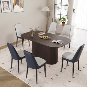 English Elm 63" Modern-Medieval 7-Piece Dining Set With Brown Mdf Table & Pu Chairs For Stylish Home Spaces W2189S00705