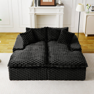 English Elm Black Turtle Velvet Double Chaise Lounge - Plush Dual Sofa For Ultimate Comfort & Style, 400 Lbs Capacity W3371S00034