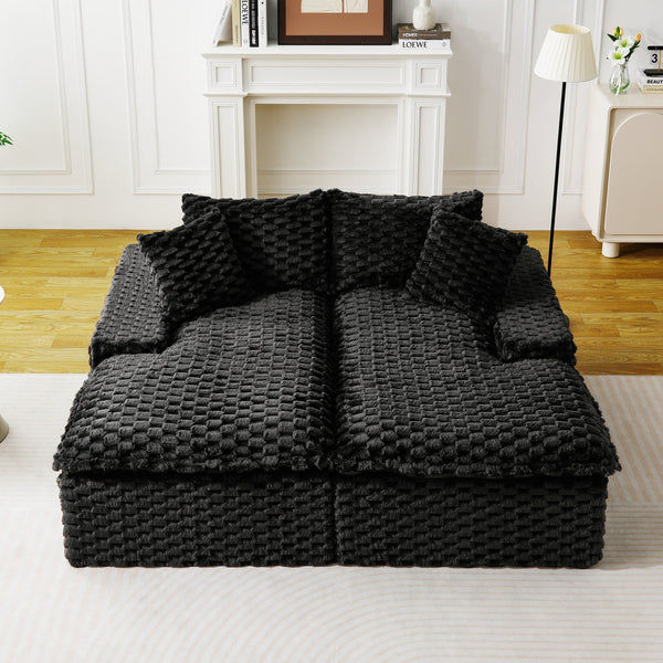 English Elm Black Turtle Velvet Double Chaise Lounge - Plush Dual Sofa For Ultimate Comfort & Style, 400 Lbs Capacity W3371S00034