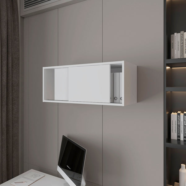 English Elm Anegam Floating Cabinet with Sliding Door for Small Spaces — Sleek Wall-Mounted Storage Solution, 31.9" W White 34 L x 14.2 W x 3.5 H B128P244997