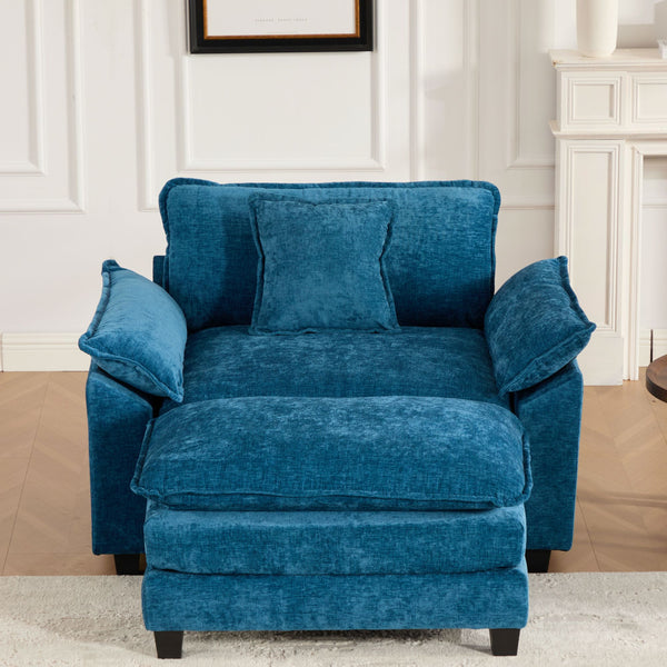 English Elm Cloud Sofa Single Seat Ergonomic Modular Sectional with Double-Layer Cushion & Breathable Chenille Blue W1143S00032