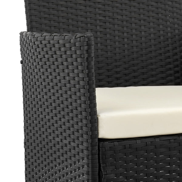 English Elm Imperia 3-Piece Conversation Set with Removable Washable Cushions, Tempered Glass End Table, Weatherproof Rattan Frame Cream+Grey B365P398237