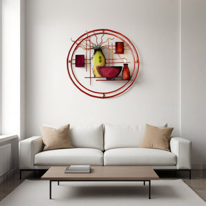 English Elm 22 Round Metal Wall Art 22" Multicolor 3D Vase & Geometric Decor — Rust‑Free Alloy, Easy Mounting B056P390827
