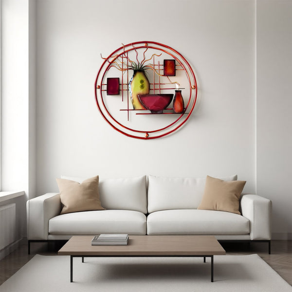 English Elm 22 Round Metal Wall Art 22" Multicolor 3D Vase & Geometric Decor — Rust‑Free Alloy, Easy Mounting B056P390827