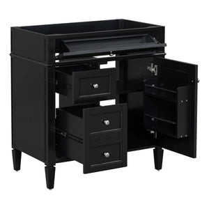 English Elm 30'' Modern Bathroom Vanity Cabinet with Roman Legs, 3 Drawers, Adjustable Shelf, Tip-Out Drawer, Durable MDF/Solid Wood Black N710P236988B