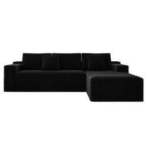 English Elm 104.3*68.9"modular Sectional Sofa Plush Corduroy 2 Piece Reversible Chaise No Assembly W3819P448418