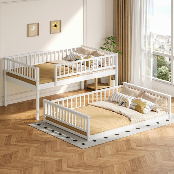 English Elm Full Xl Over Queen Bunk Bed Pine Frame with Guardrails Ladder and Slat Support White GX000450AAK
