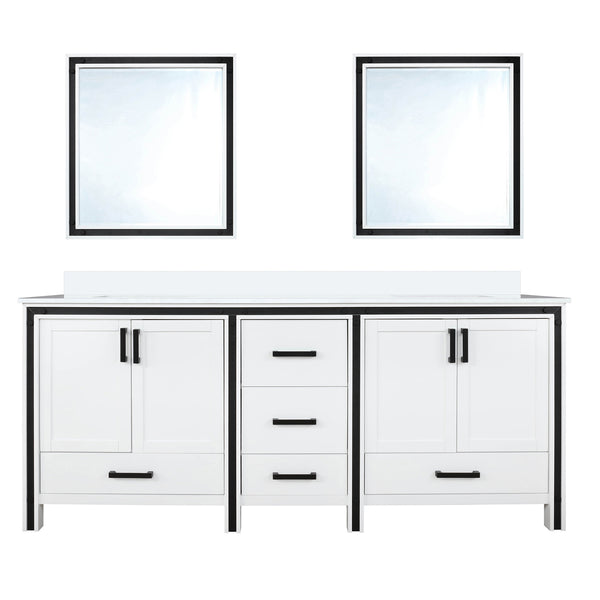 English Elm White Double Bath Vanity 72" W x 22" D with White Quartz Top, Soft-Close Drawers, Dual 30" Mirrors B2731S00913